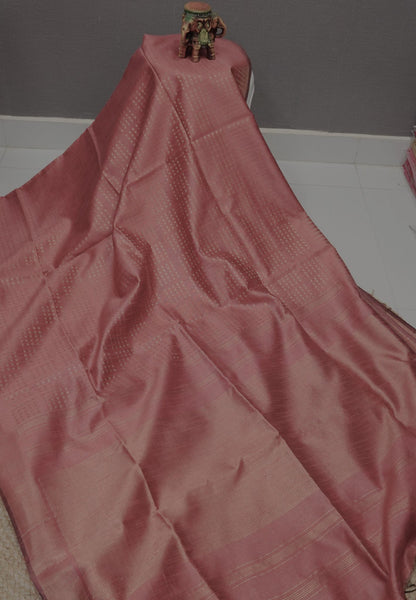 Semi Raw Silk Saree-Pale Orange in Checked Zari
