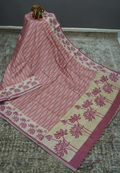 Tissue Kota Saree-Pink with Mirror Work