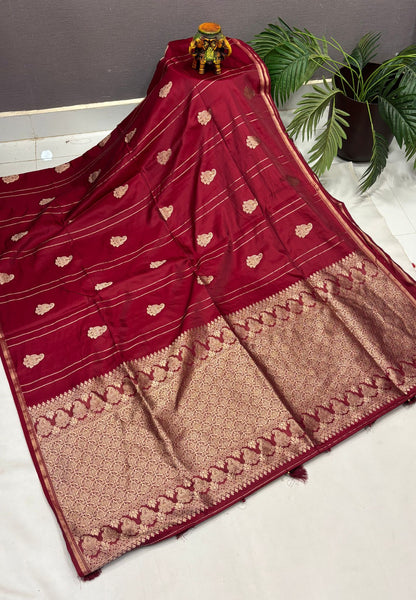 Gaji Silk Saree-Maroon in Paisley Jhumka Zari Border