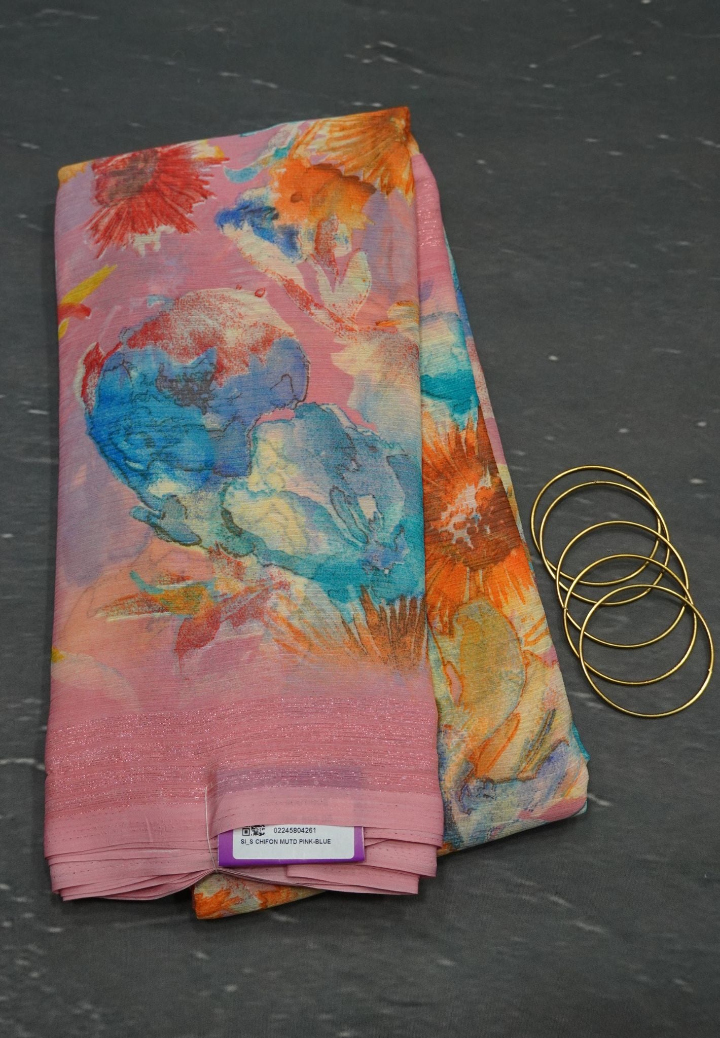 Chiffon Saree - Muted Pink - Blue