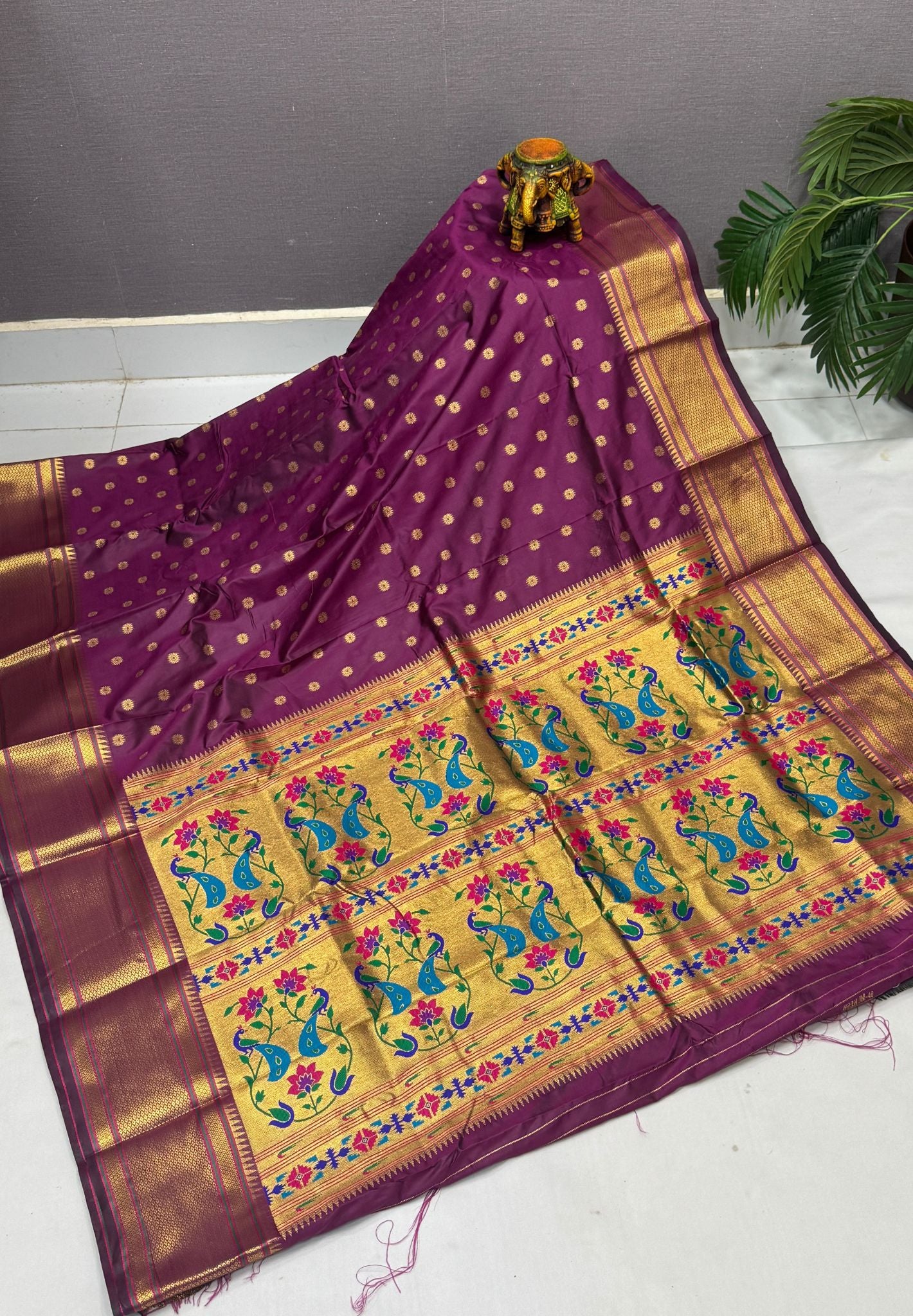 Semi Silk Saree-Rani Pink in Traditional Peacock Floral Brocade Border