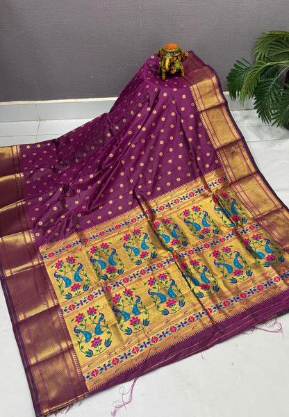 Traditional Peacock Floral Brocade Border - Wine