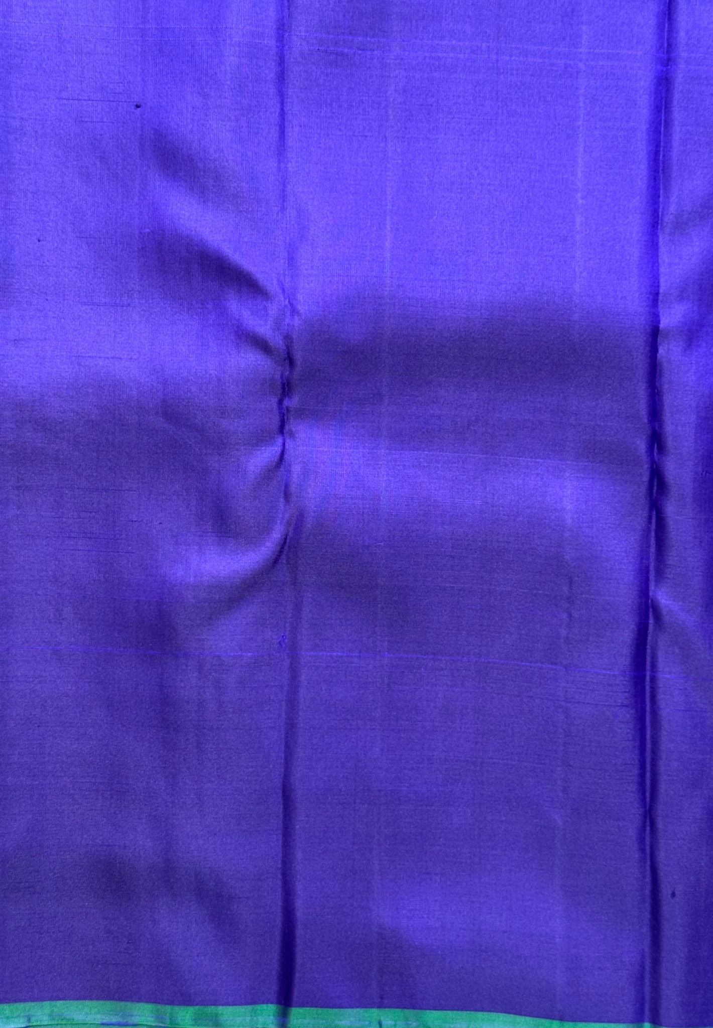 Pure Kanchipuram Silk Saree – Ink Blue with Silver Zari Peacock Motifs