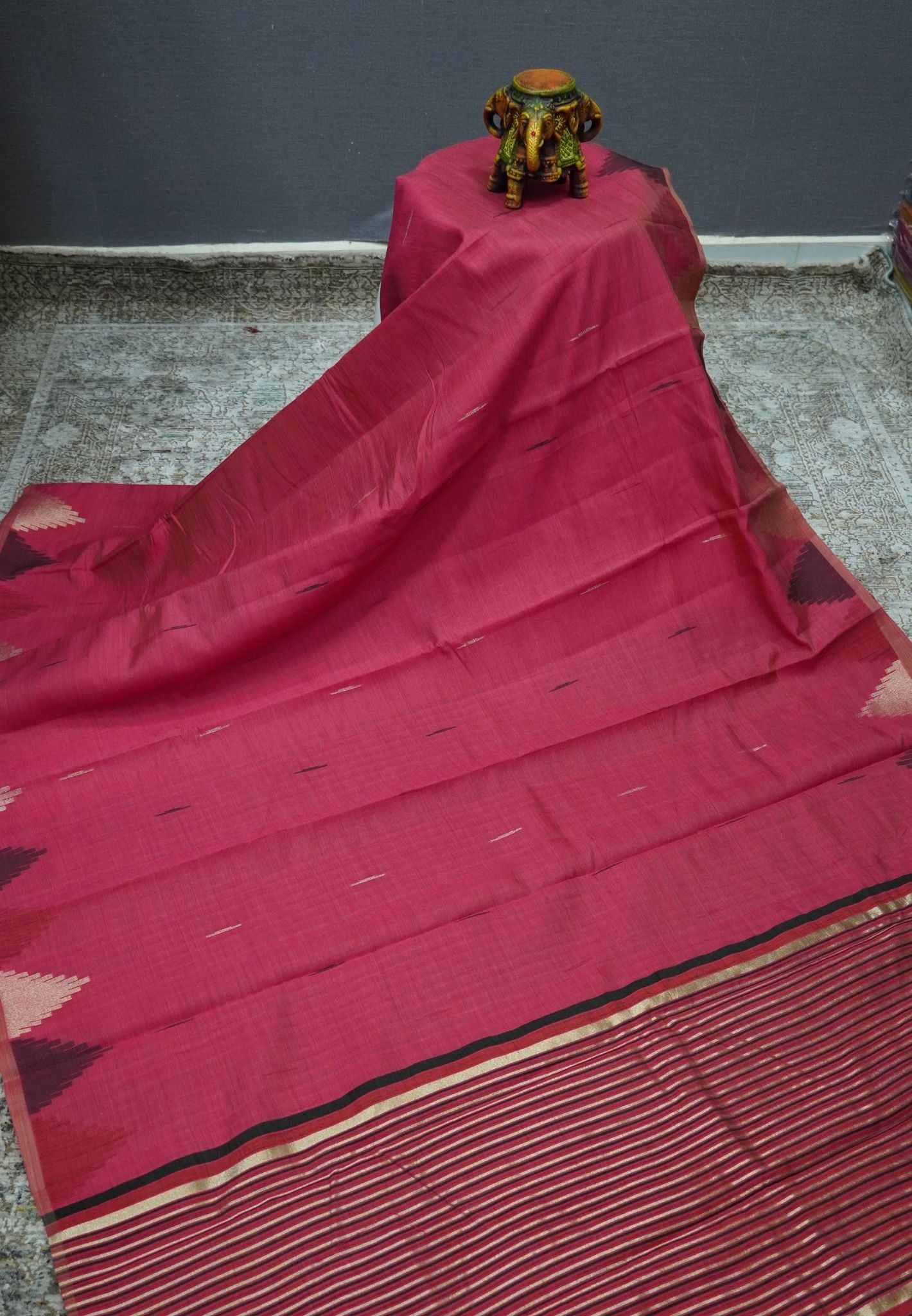 Semi Tussar Saree – Contemporary Temple Border Design – Pink