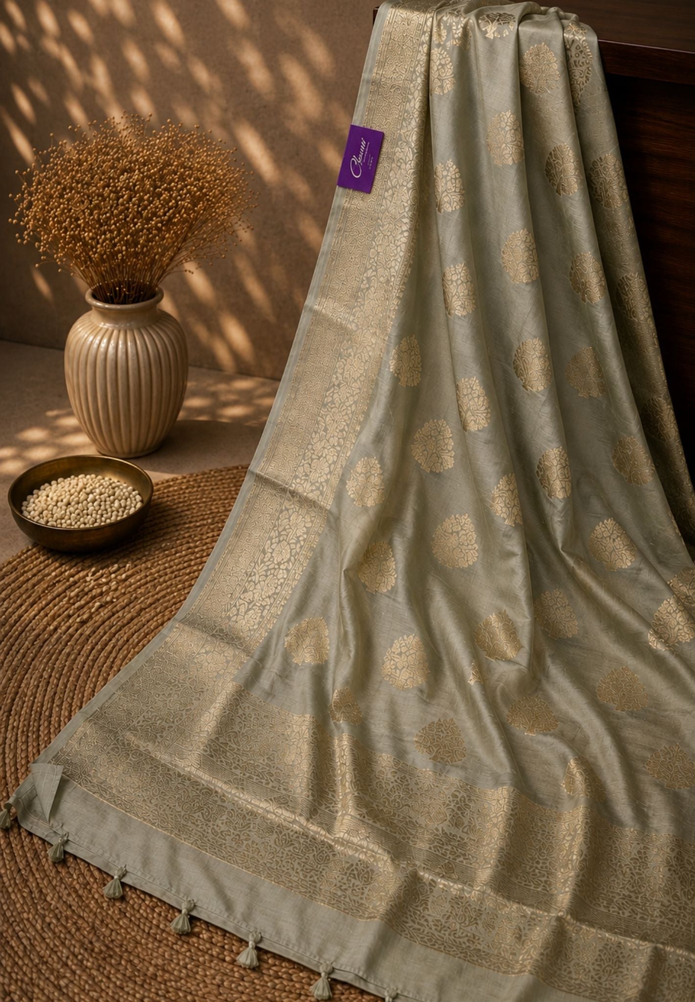 Chanderi Silk Saree-Elachi Green