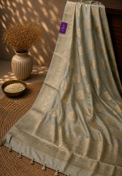 Chanderi Silk Saree-Elachi Green