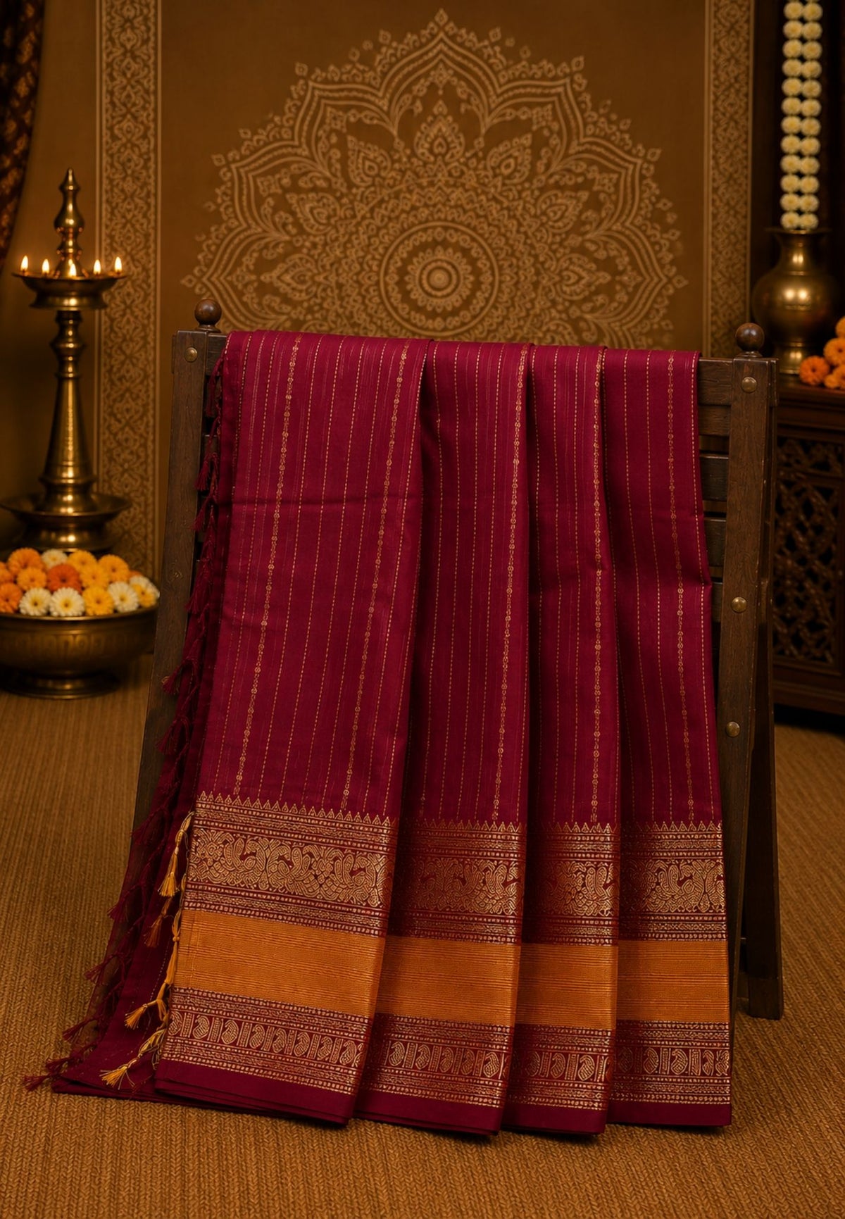 Chettinad Cotton Saree–Maroon Retpet