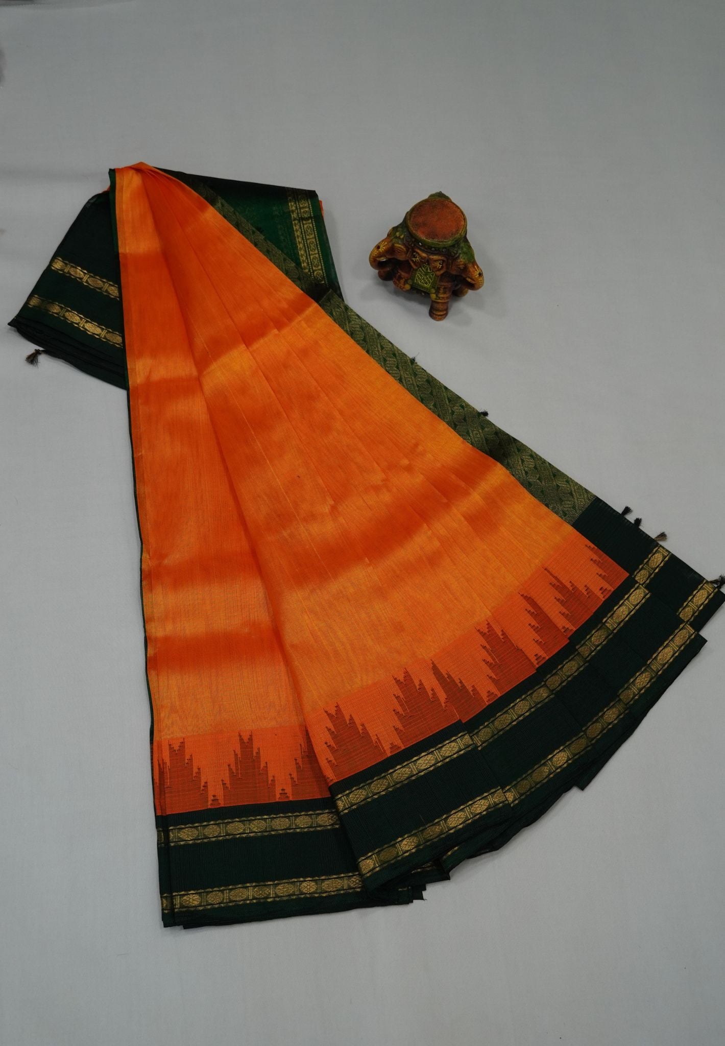 Pure Silk Cotton Saree-Orange