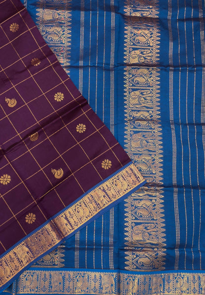 Silk Cotton Saree-Dark Purple with Annapakshi Butta and Border