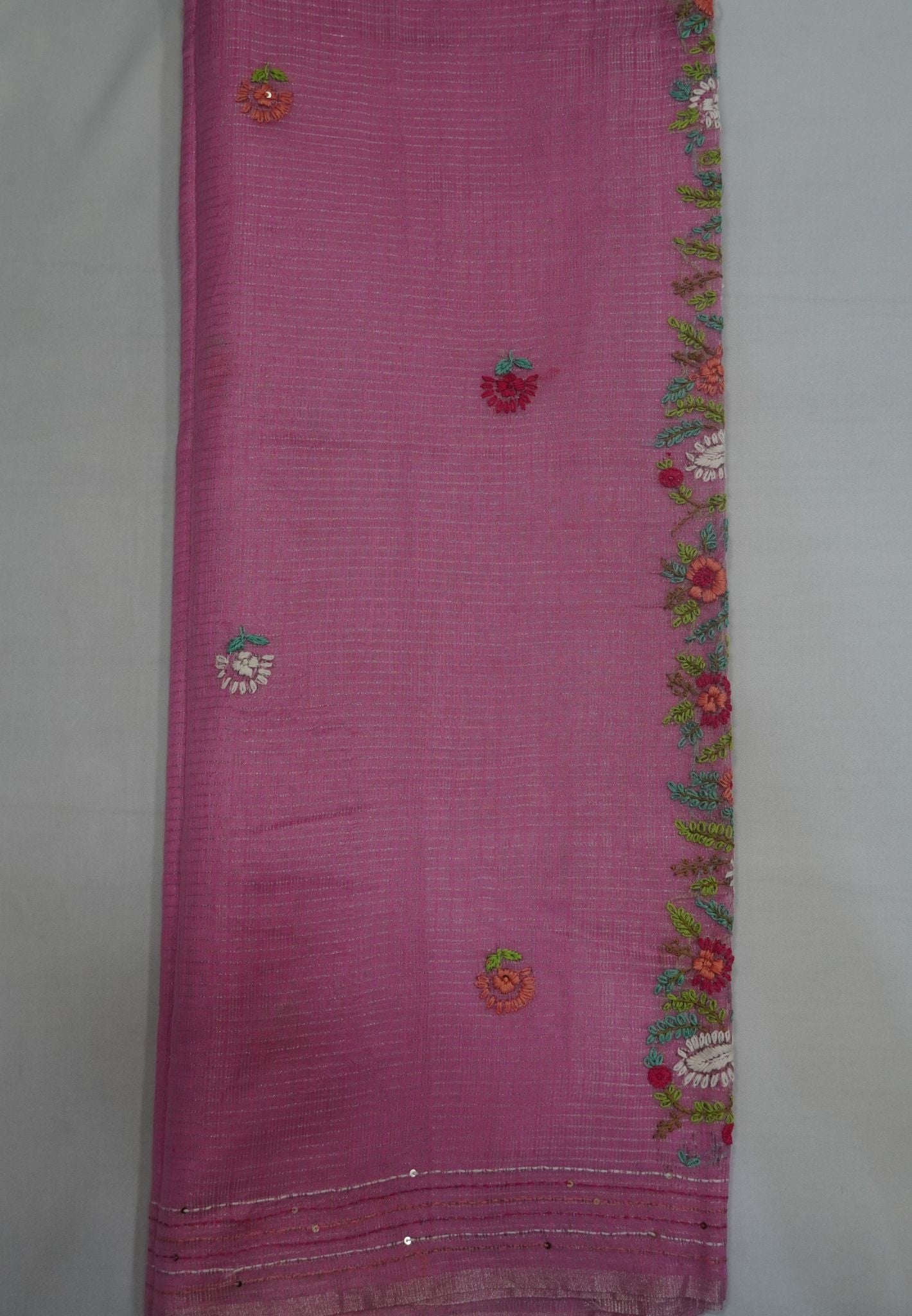 Zari Kota Saree-Pink with Kantha Work