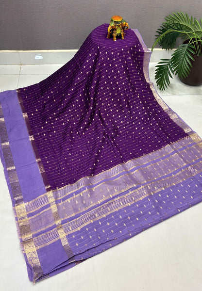 Banarasi Tussar Saree-Voilet in Retpet Zari Border