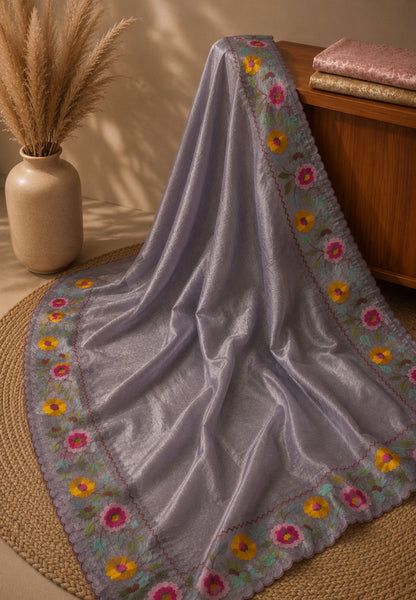 Organza Saree -Lavender with Floral Border