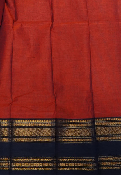 Kanchi Cotton Saree-Rust Orange With Zari Border