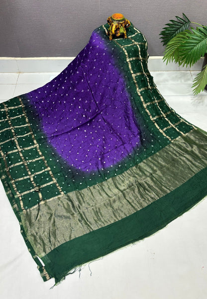 Banarasi Bandeji Saree-Violet in Checked Zari with Contrast Border