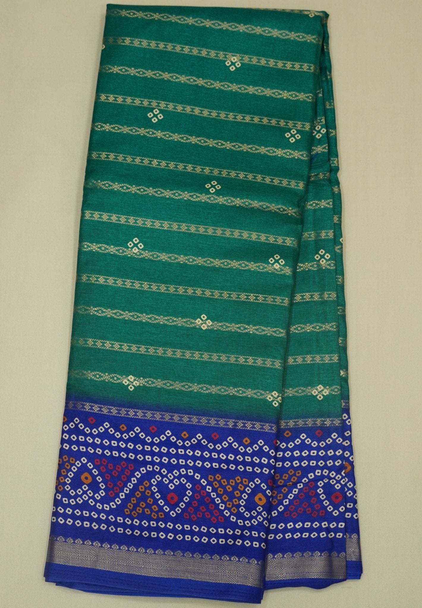 Dola Silk Saree-Ramar Green with Bandhini Print