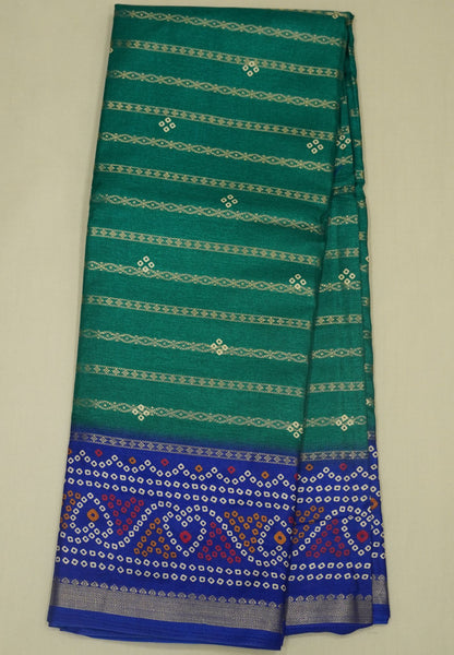 Dola Silk Saree-Ramar Green with Bandhini Print