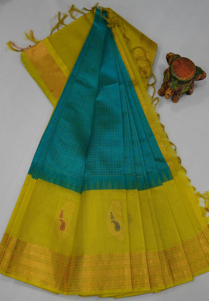 Pure Silk Cotton Saree –Sky Blue With Regal Mango Motif Border