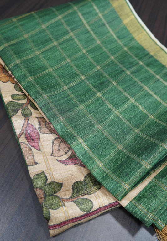 Semi Tussar Saree - Green