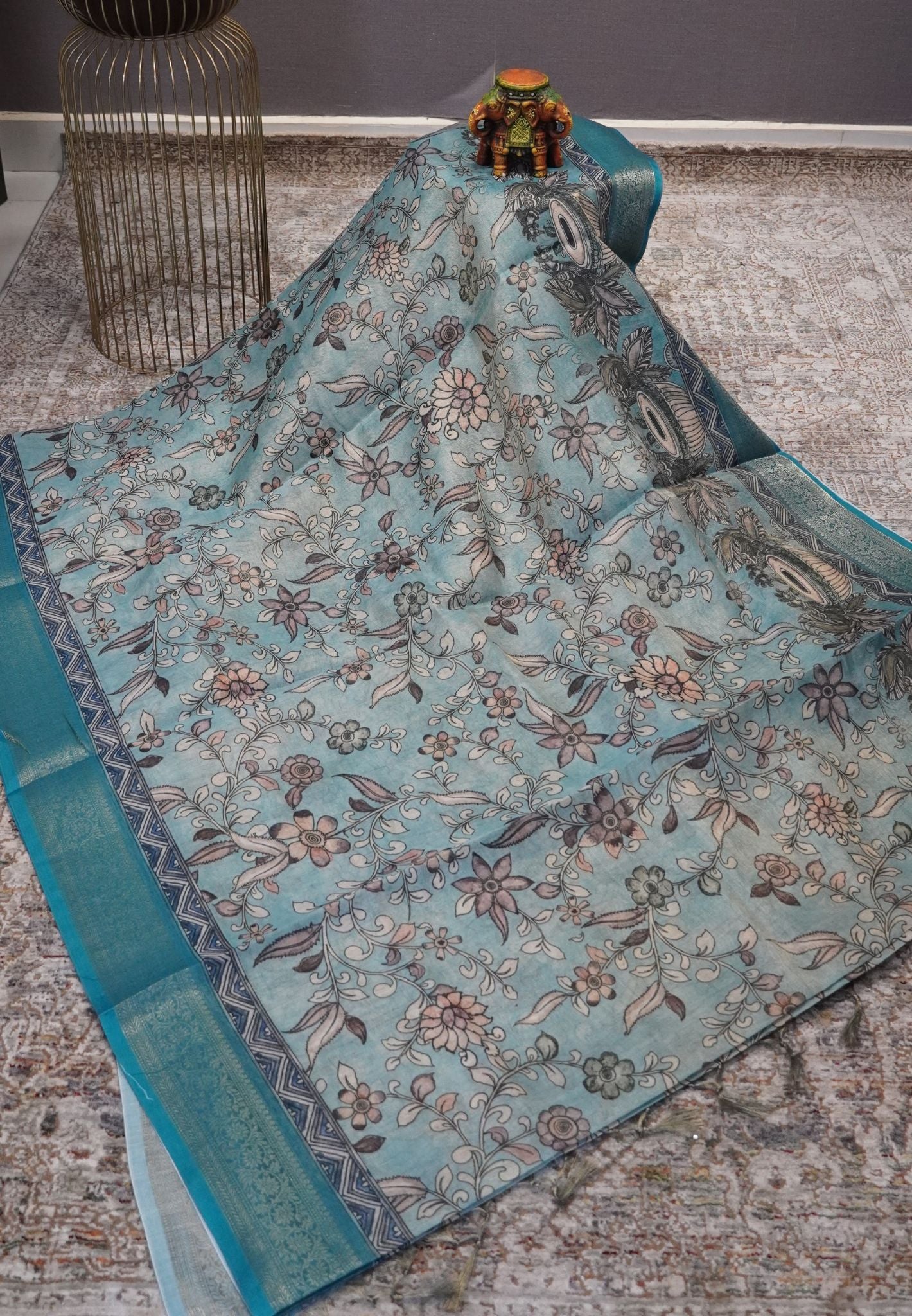 Tissue Kota Saree-Blue