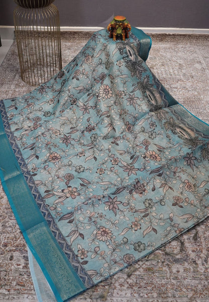 Tissue Kota Saree-Blue