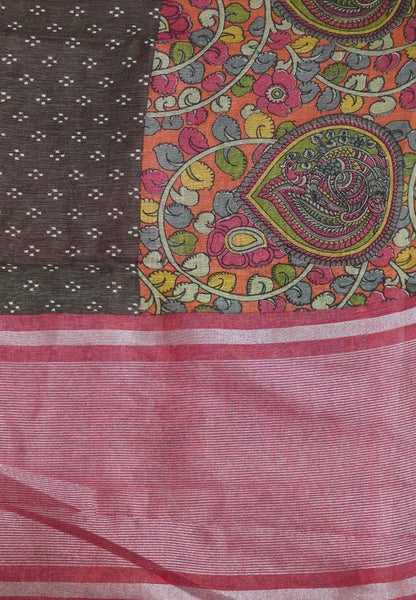 Pure Linen Saree - Kalamkari Brown