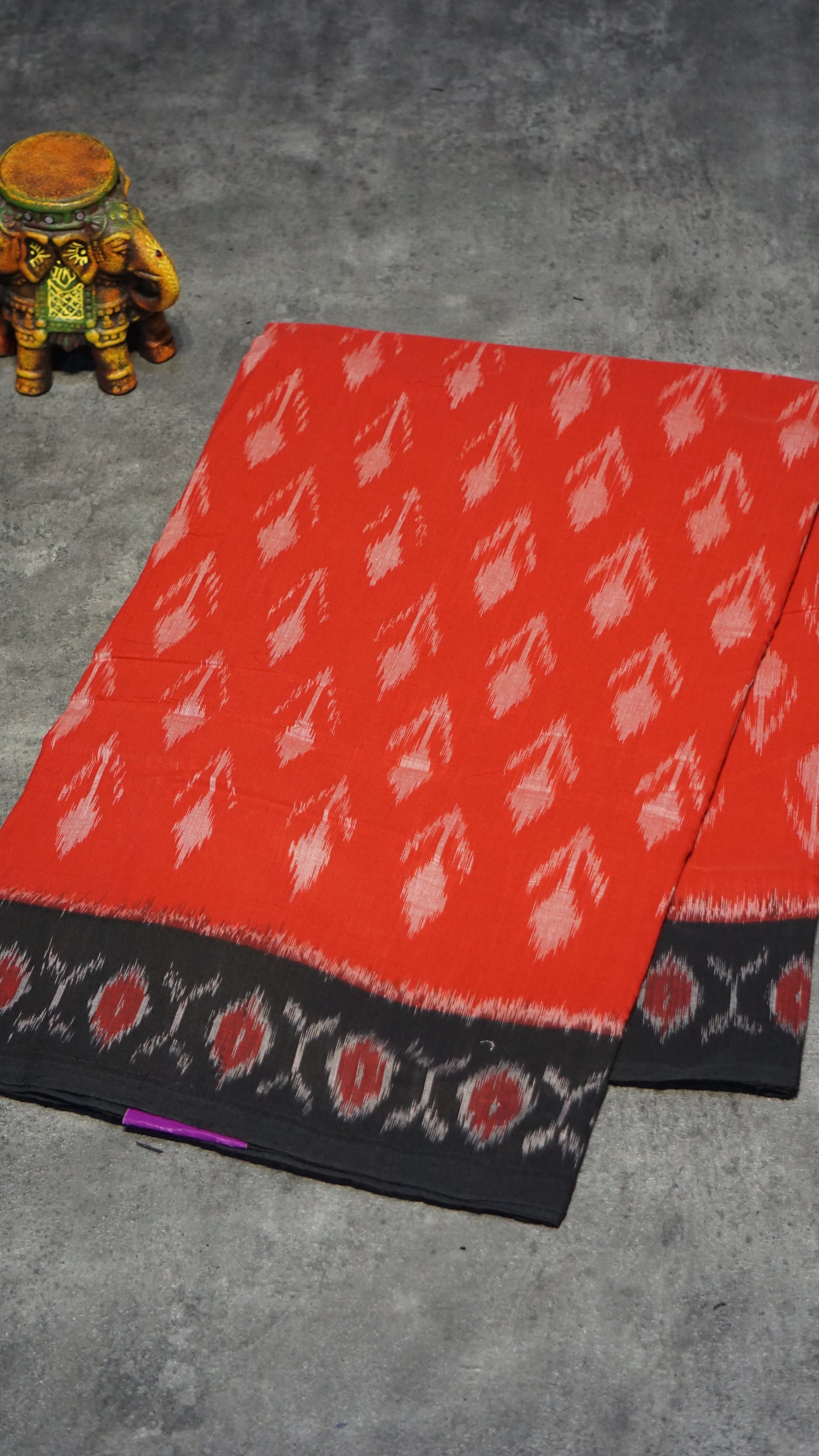 Pochampally Cotton double Ikkat Saree Red - Black