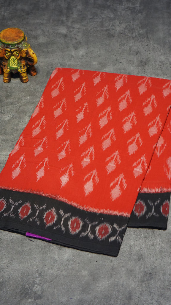 Pochampally Cotton double Ikkat Saree Red - Black