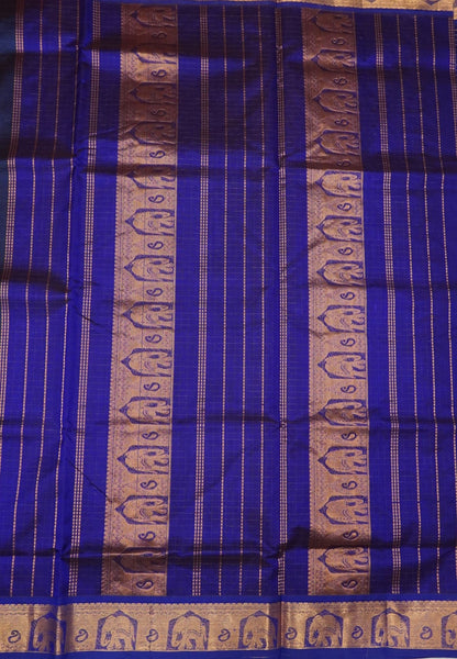 Pure Silk Cotton Saree-Bottle Green with Contrast Border in Laksha Deepam