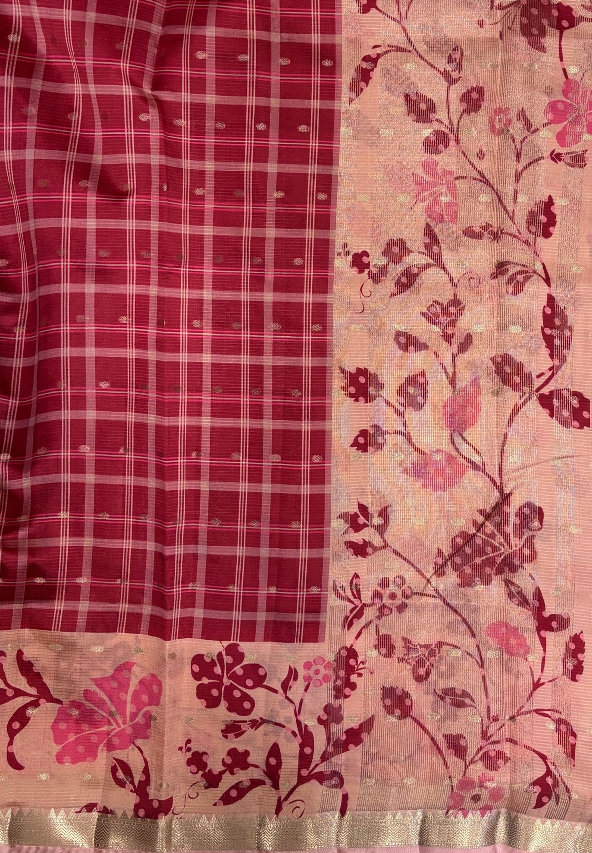 Soft Tussar Saree-Pink In Floral Vine Border