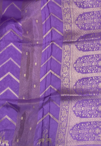 Banarasi Crepe Saree-Lavender In Deer Motif Zari Border