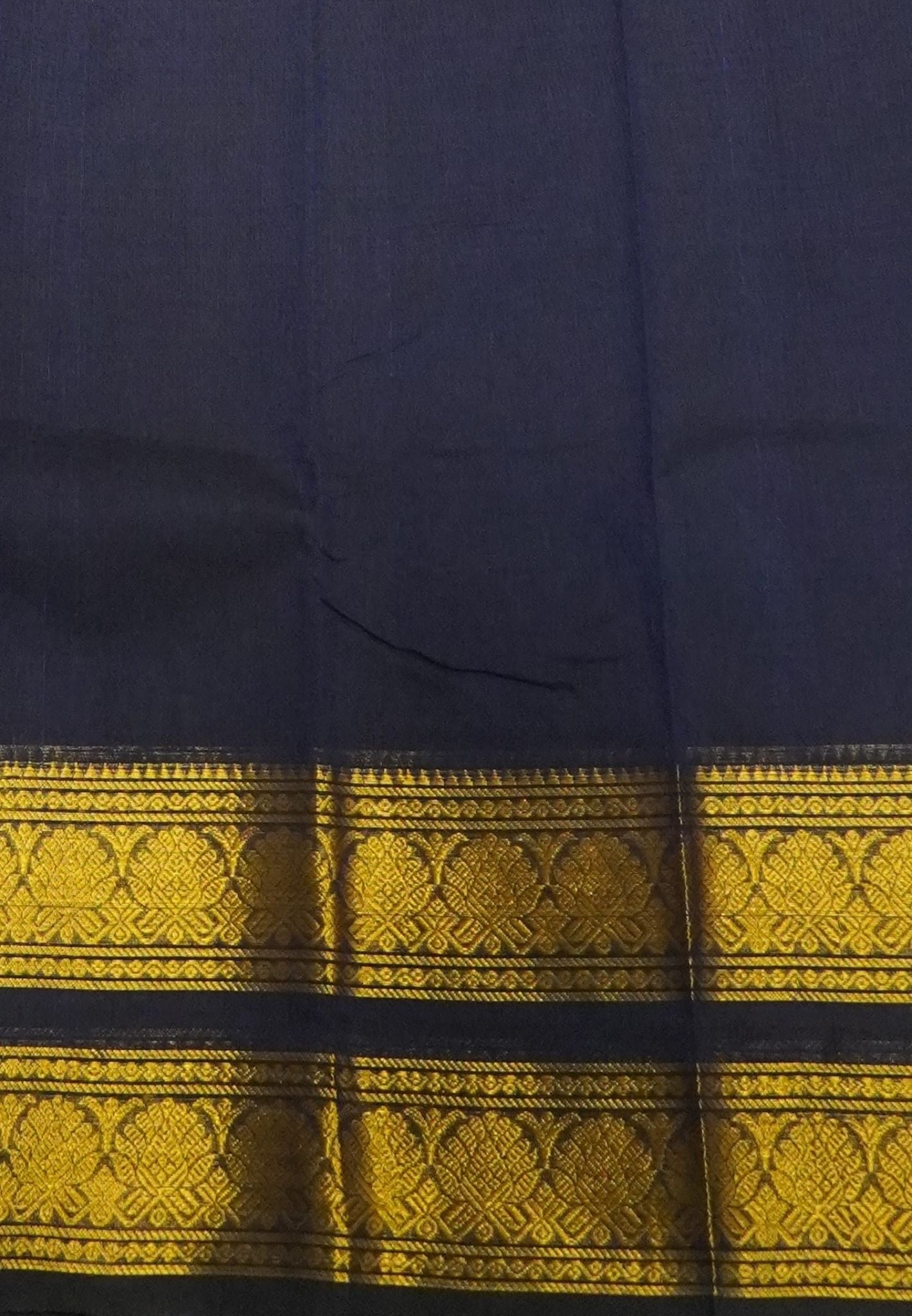 Chettinadu Cotton Saree-Navy Blue with Floral Zari Border