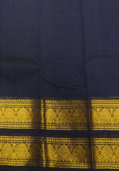 Chettinadu Cotton Saree-Navy Blue with Floral Zari Border