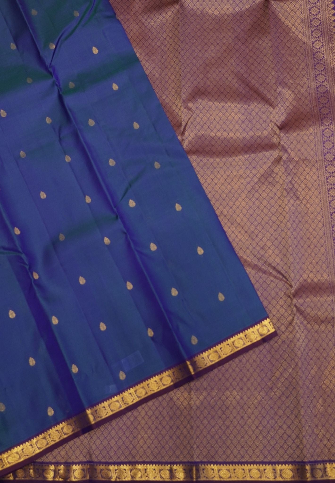 Pure Kanchipuram Silk Saree-Ms Blue with Small Border
