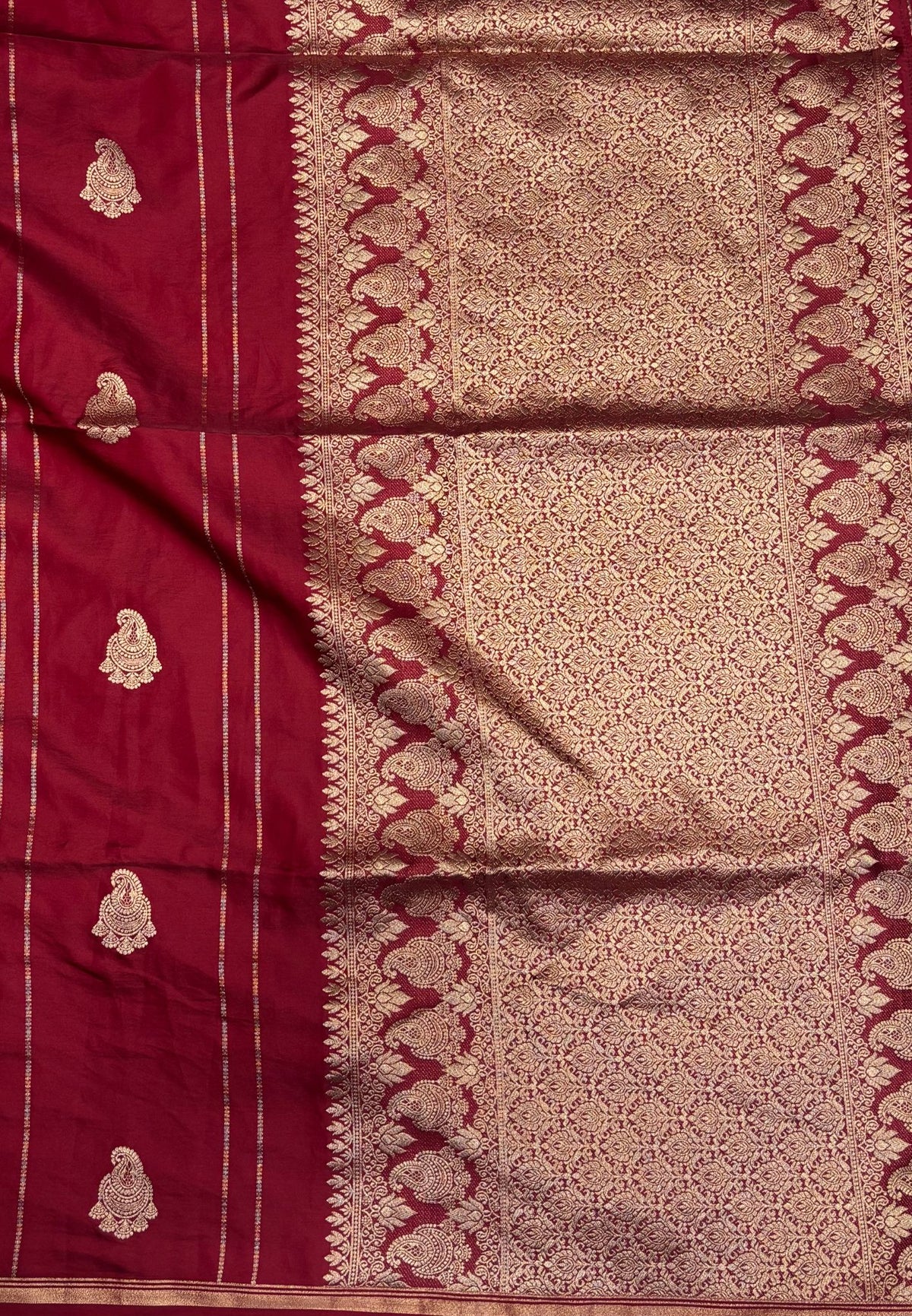 Gaji Silk Saree-Maroon in Paisley Jhumka Zari Border