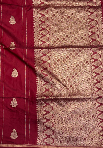Gaji Silk Saree-Maroon in Paisley Jhumka Zari Border