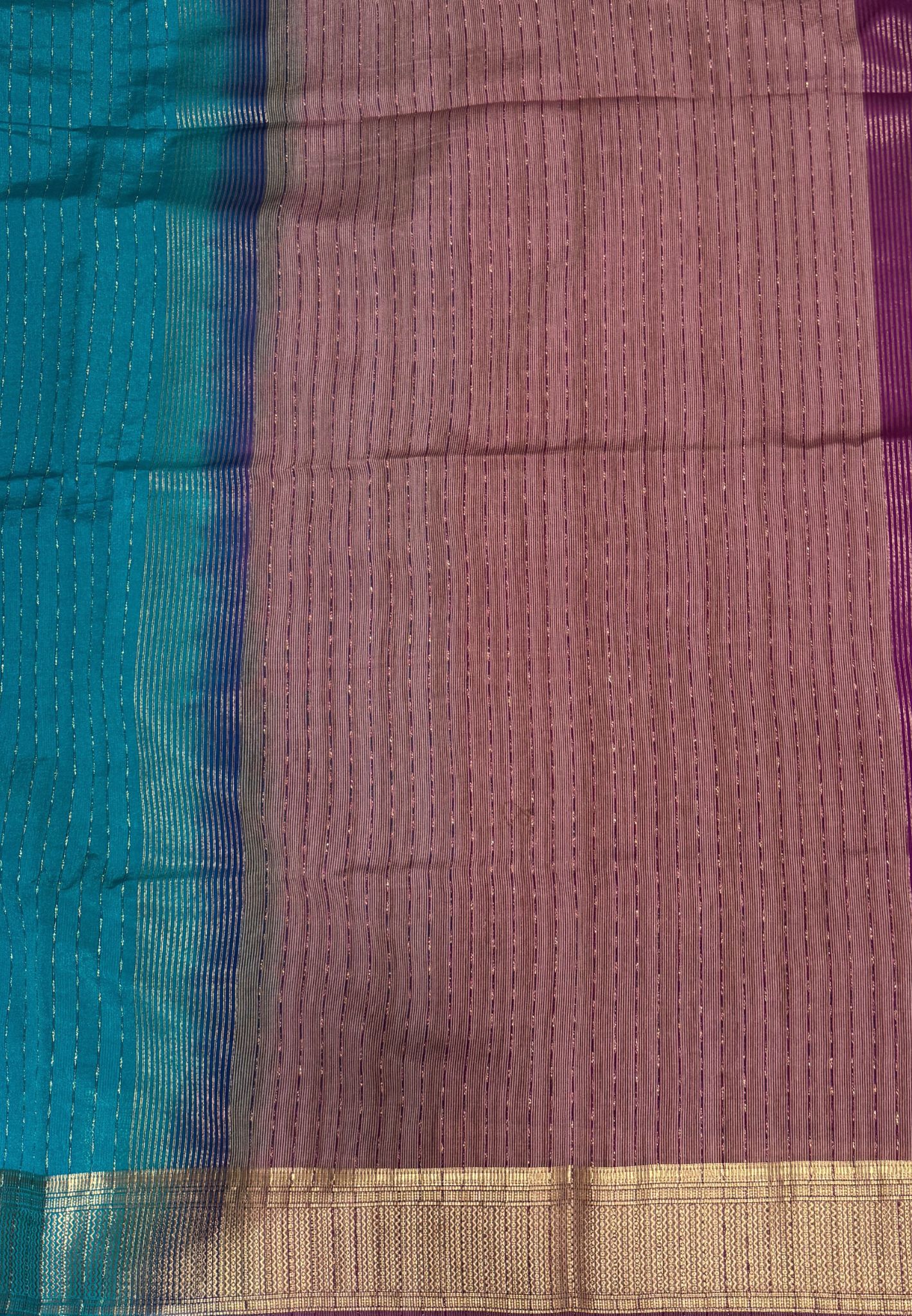 Semi Tussar Saree-Ramar Green with Zari Lines