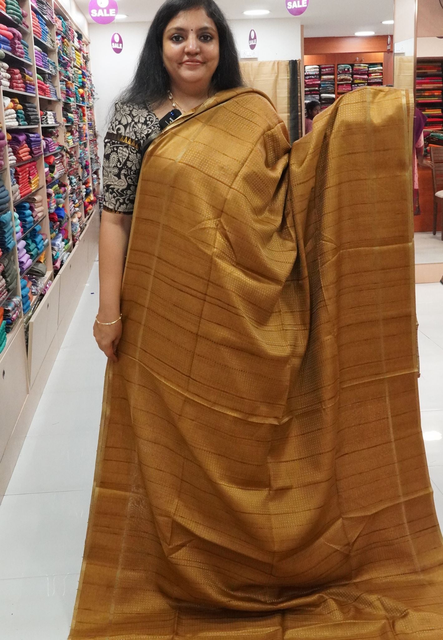 Matka Tussar Saree - Mini Zari Gold