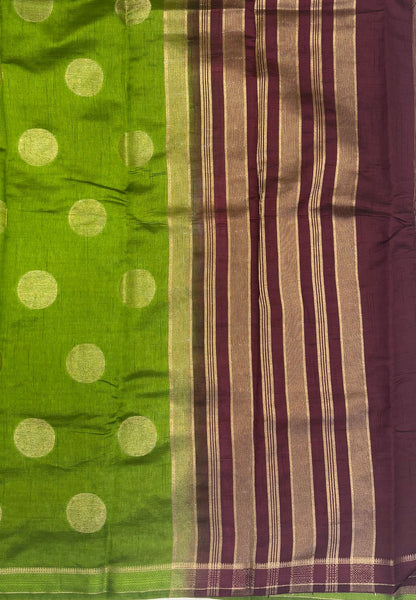 Soft Tussar saree-Light Green With Round Motif