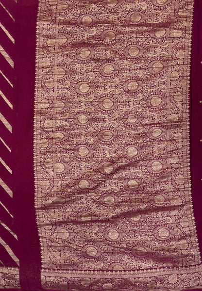 Chinon Silk Saree-Wine with Antique Floral Border