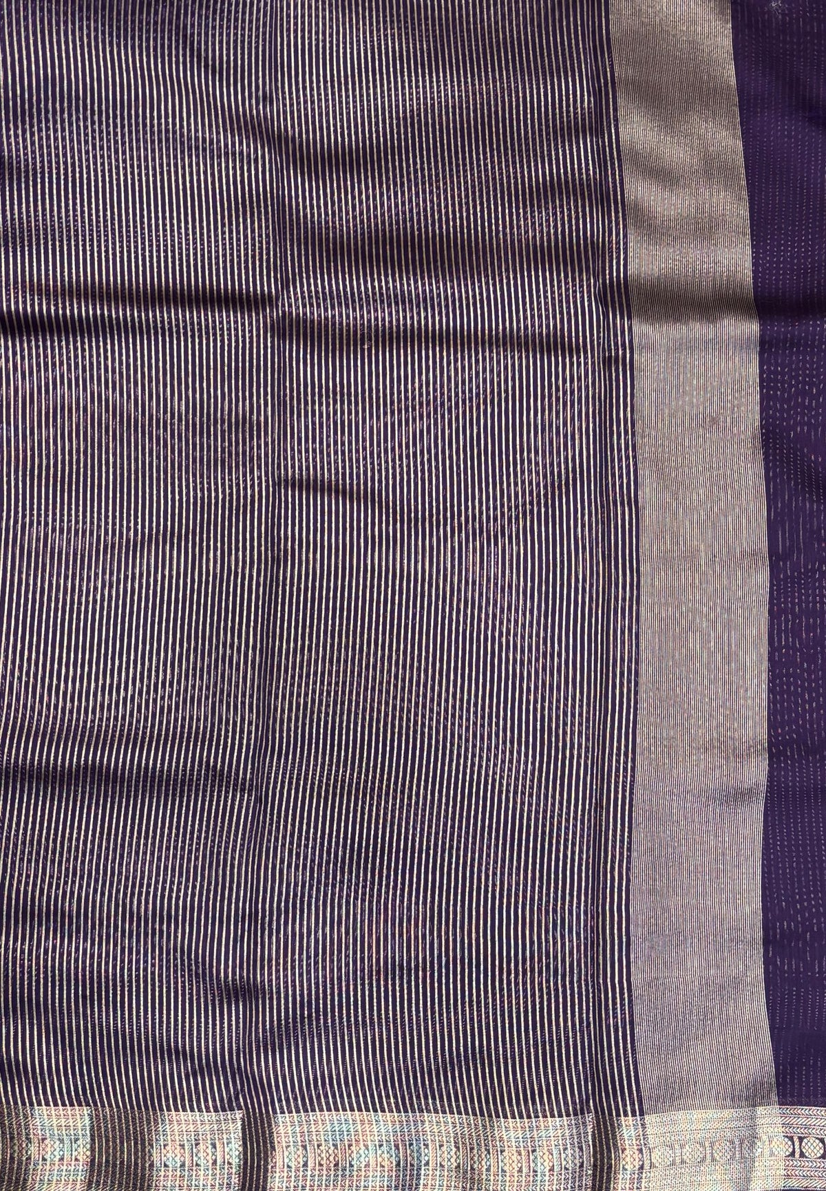 Chanderi Saree-Violet in Fine Stripe Zari Border