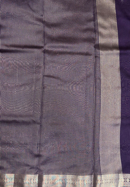 Chanderi Saree-Violet in Fine Stripe Zari Border