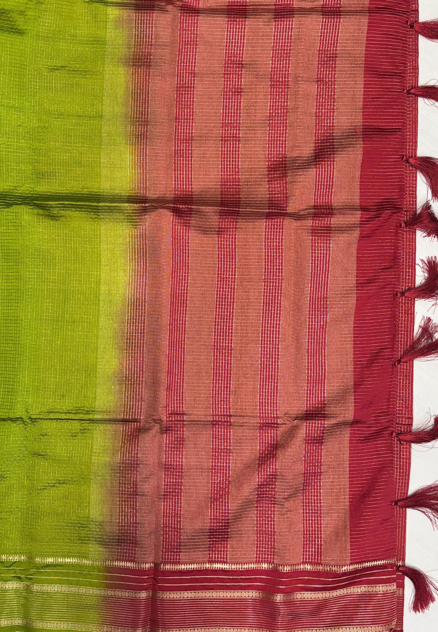 Mulberry Silk Saree-Light Green In Striped Zari With Contrast Border