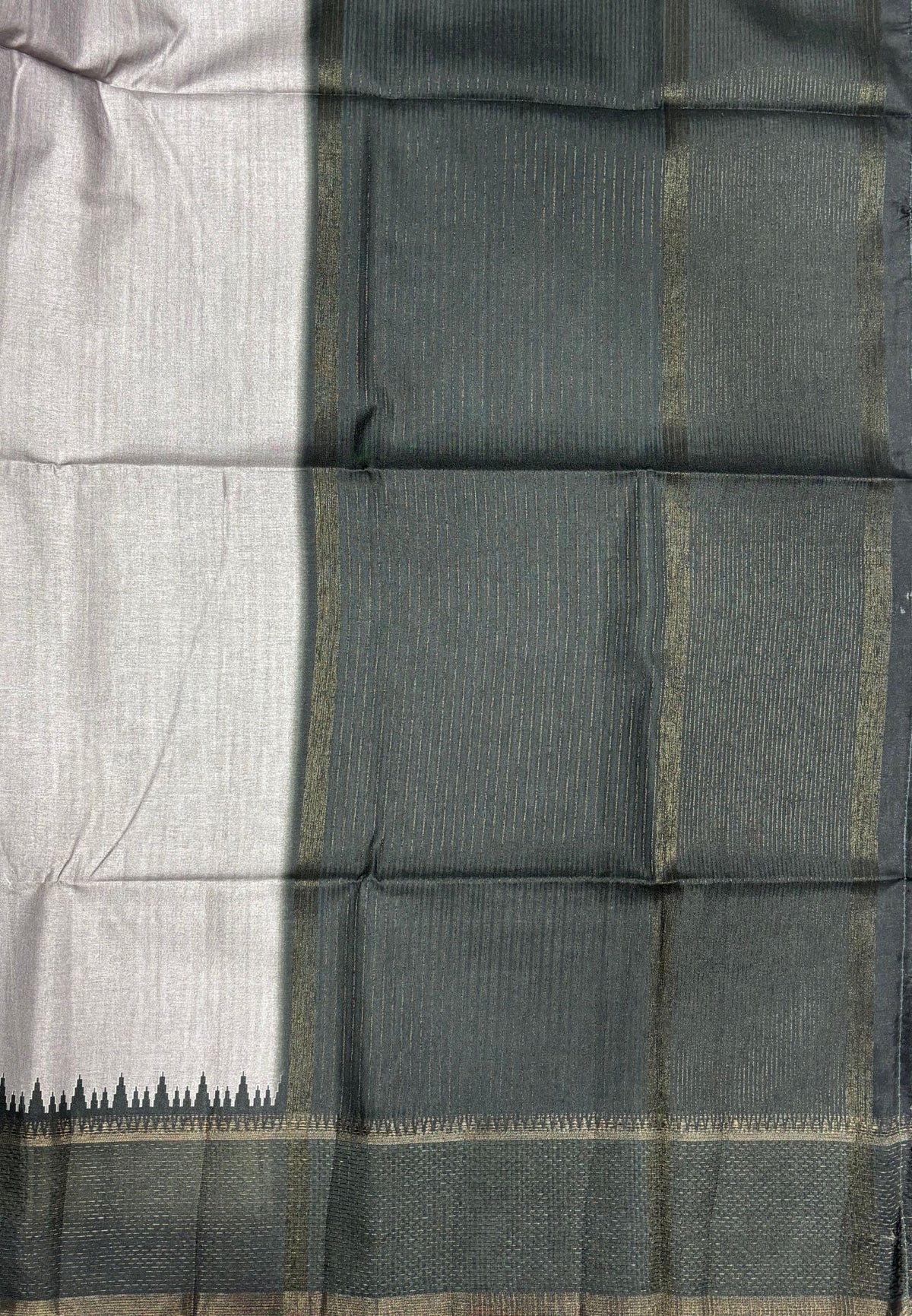 Semi Tussar Saree-Grey with Antique Zari Border