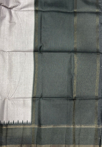 Semi Tussar Saree-Grey with Antique Zari Border