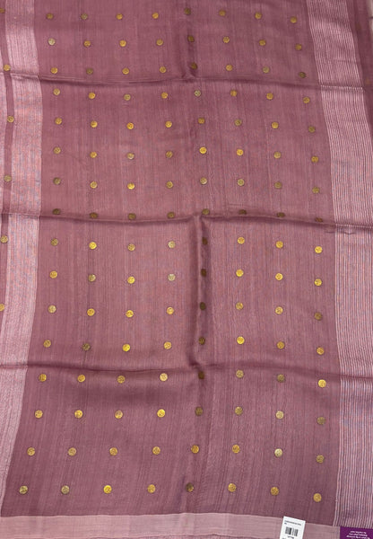 Pure Moonga Cotton Saree-Mauve in Coin Butta with Striped Border