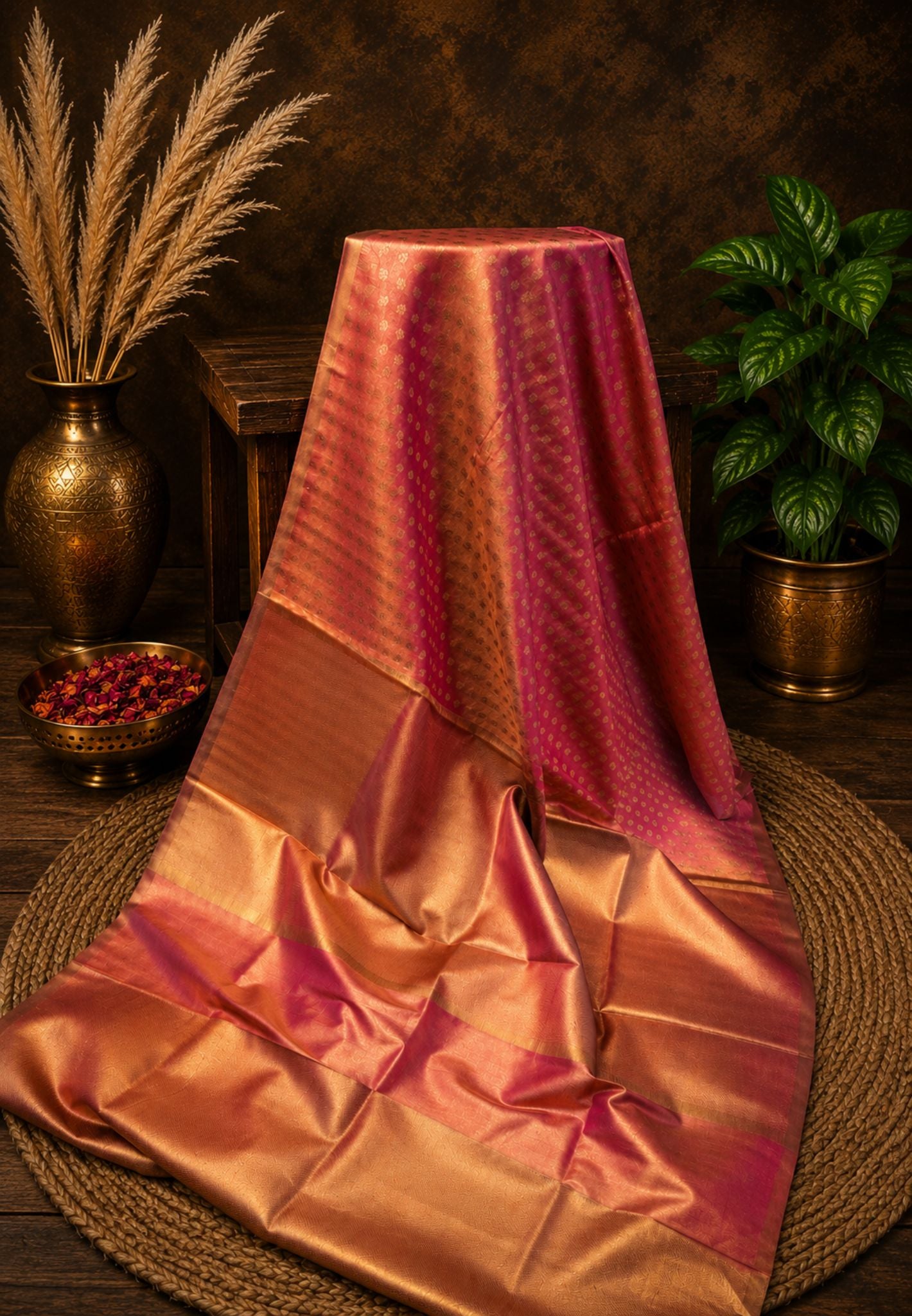Tissue Silk Saree-Peachish Pink