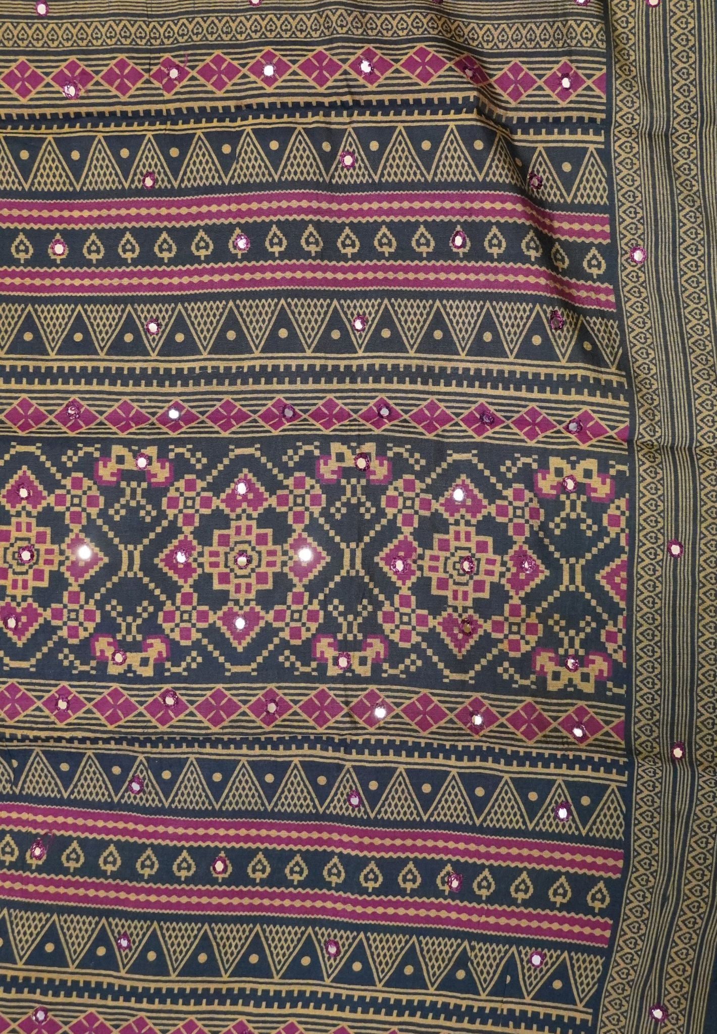 Malai Cotton Mirror Work Saree-Wine