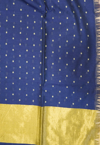 Handloom Cotton Saree-Navy Blue With Delicate Woven Buttas
