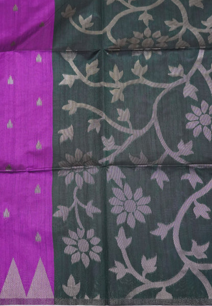 Semi Raw Silk Saree-Purple in Antique Silver Zari Butta with Tower Border