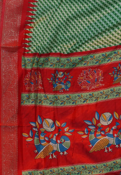 Semi Dola Saree-Green in Checked Pattern